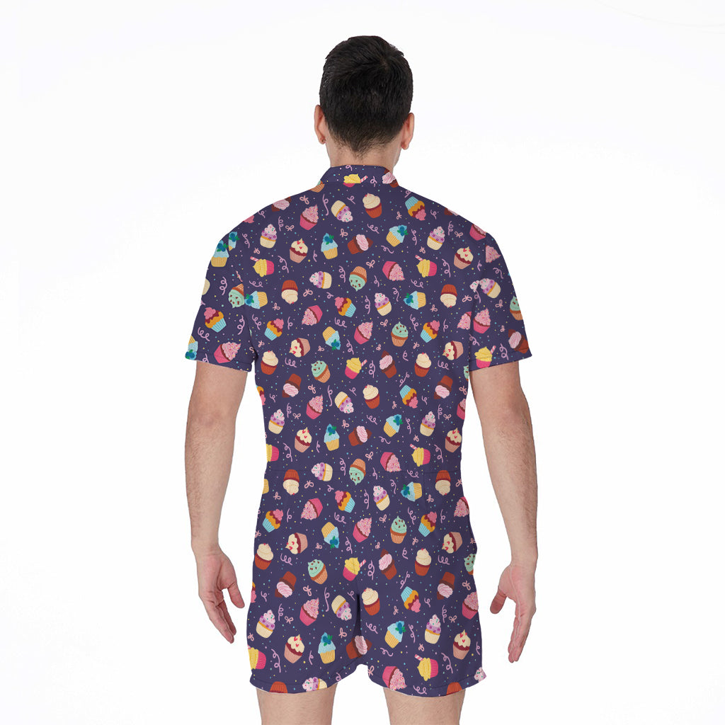 Mini Cupcake Pattern Print Men's Rompers