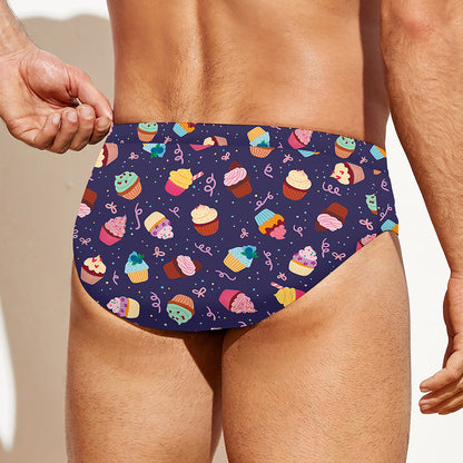 Mini Cupcake Pattern Print Men's Swim Briefs