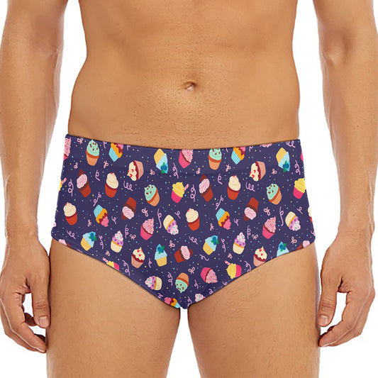 Mini Cupcake Pattern Print Men's Triangle Swim Briefs