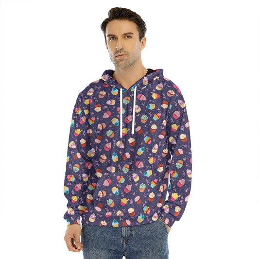 Mini Cupcake Pattern Print Men's Velvet Pullover Hoodie