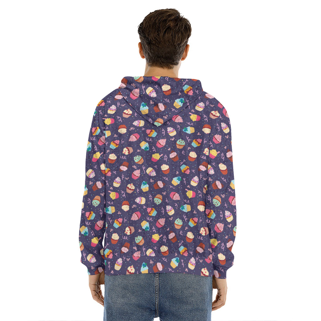 Mini Cupcake Pattern Print Men's Velvet Pullover Hoodie
