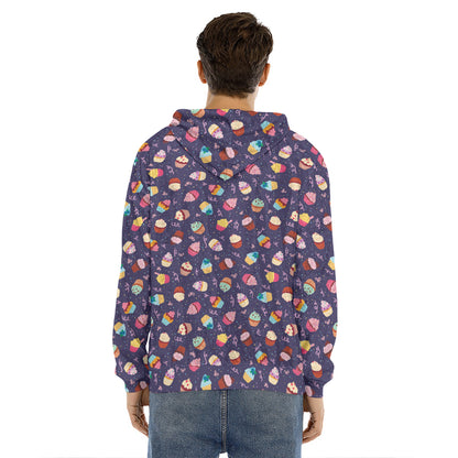 Mini Cupcake Pattern Print Men's Velvet Pullover Hoodie