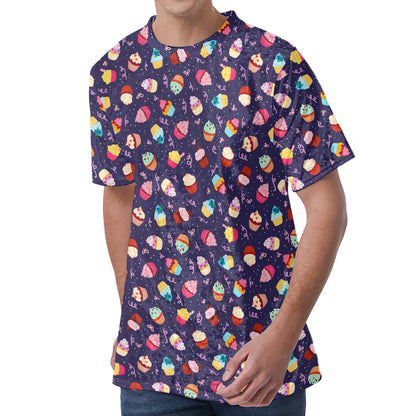 Mini Cupcake Pattern Print Men's Velvet T-Shirt