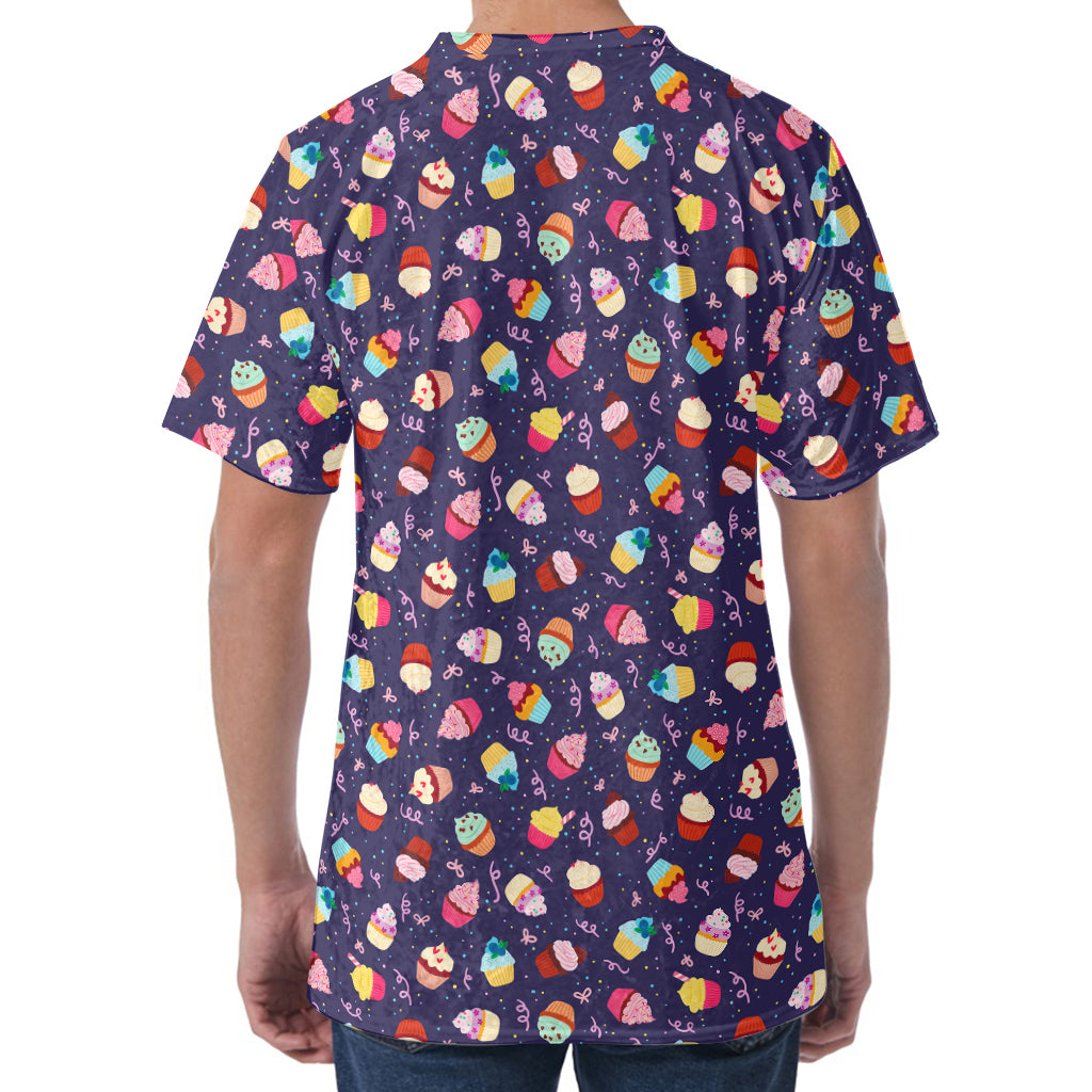 Mini Cupcake Pattern Print Men's Velvet T-Shirt