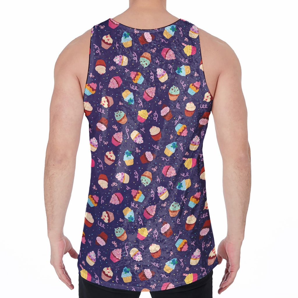 Mini Cupcake Pattern Print Men's Velvet Tank Top