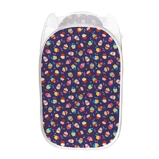 Mini Cupcake Pattern Print Mesh Laundry Hamper