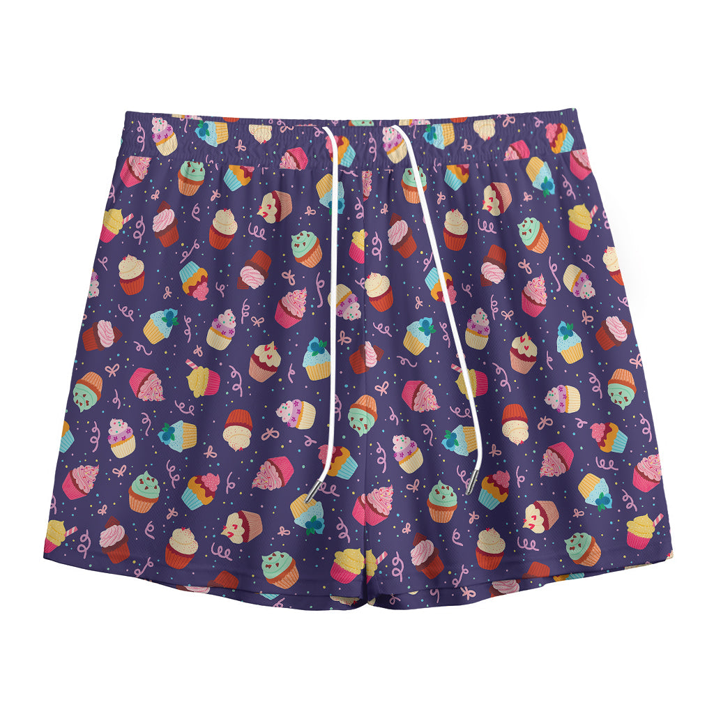 Mini Cupcake Pattern Print Mesh Shorts