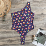 Mini Cupcake Pattern Print One Shoulder Bodysuit
