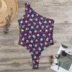 Mini Cupcake Pattern Print One Shoulder Bodysuit