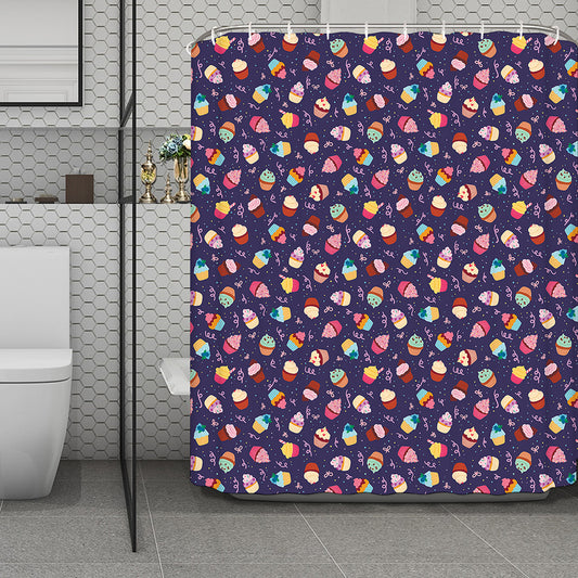 Mini Cupcake Pattern Print Polyester Shower Curtain