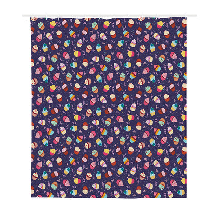 Mini Cupcake Pattern Print Polyester Shower Curtain