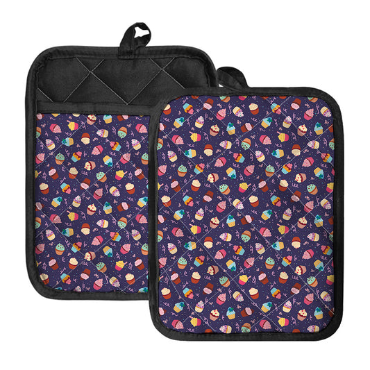 Mini Cupcake Pattern Print Pot Holders With Pocket