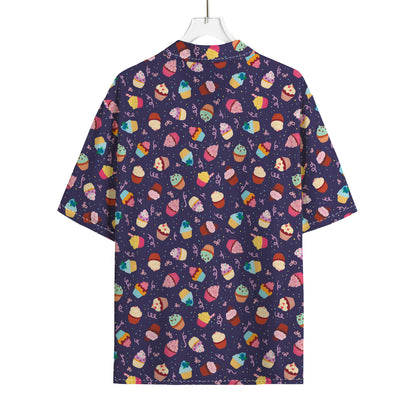Mini Cupcake Pattern Print Rayon Hawaiian Shirt