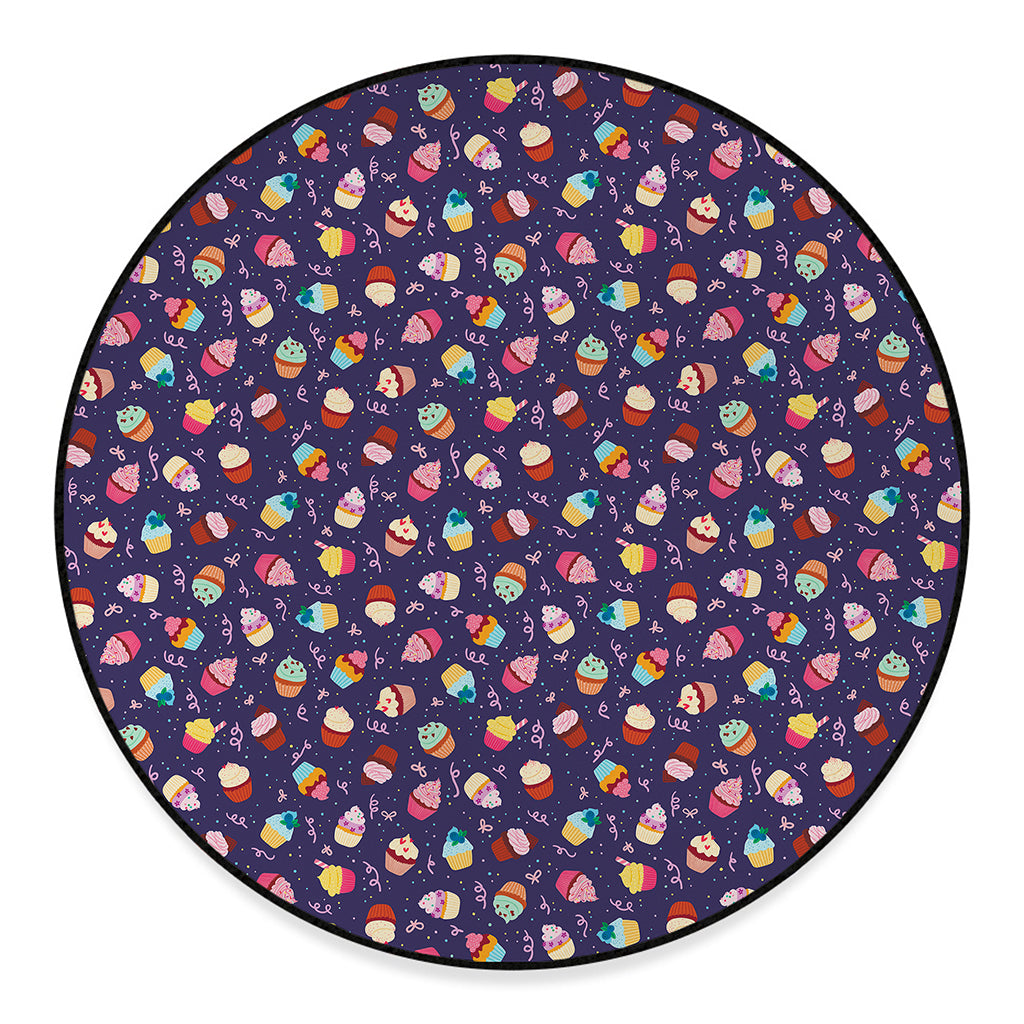 Mini Cupcake Pattern Print Round Floor Mat