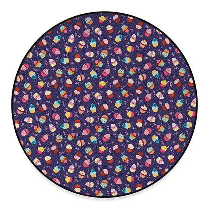 Mini Cupcake Pattern Print Round Floor Mat