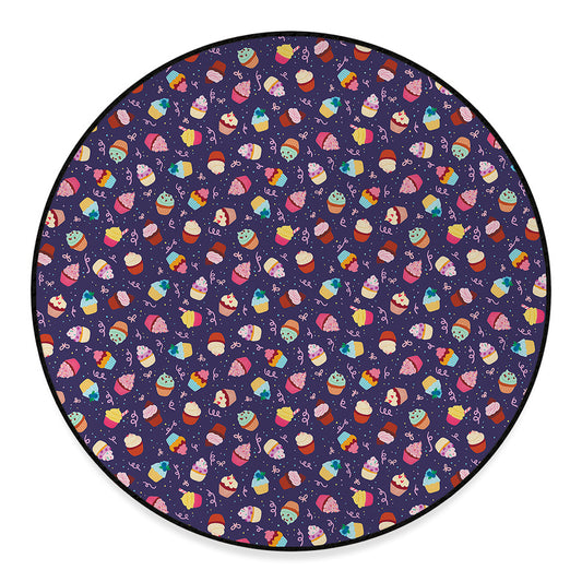 Mini Cupcake Pattern Print Round Floor Mat