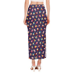 Mini Cupcake Pattern Print Side Slit Maxi Skirt