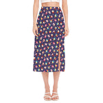 Mini Cupcake Pattern Print Side Slit Midi Skirt