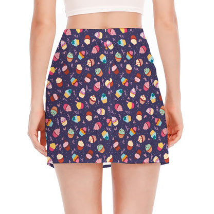 Mini Cupcake Pattern Print Side Slit Mini Skirt