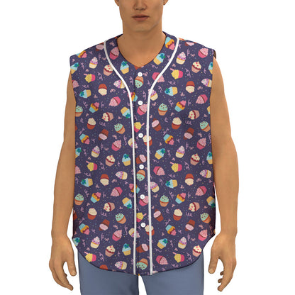 Mini Cupcake Pattern Print Sleeveless Baseball Jersey