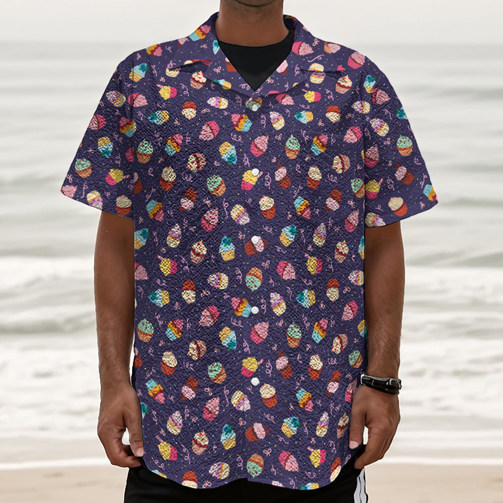 Mini Cupcake Pattern Print Textured Short Sleeve Shirt