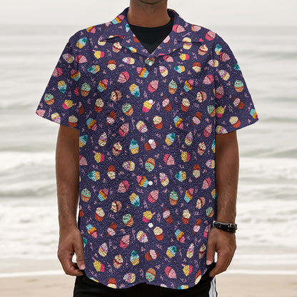 Mini Cupcake Pattern Print Textured Short Sleeve Shirt