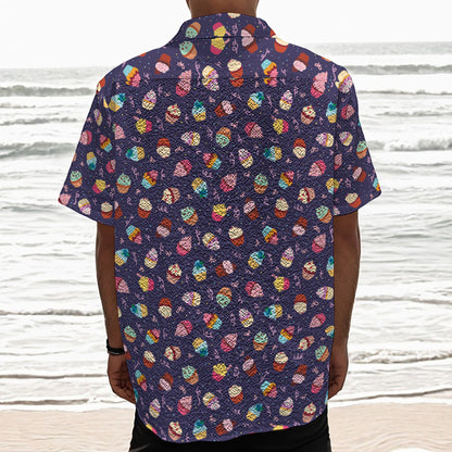 Mini Cupcake Pattern Print Textured Short Sleeve Shirt