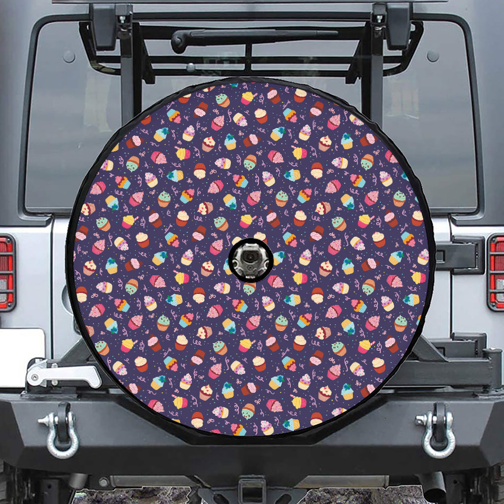 Mini Cupcake Pattern Print Tire Cover With Camera Hole