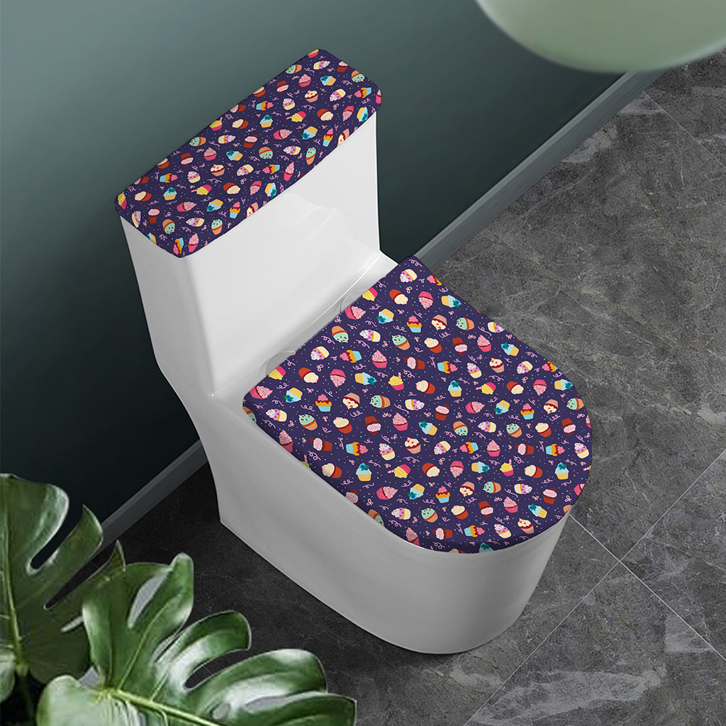 Mini Cupcake Pattern Print Toilet Lid And Tank Cover Set