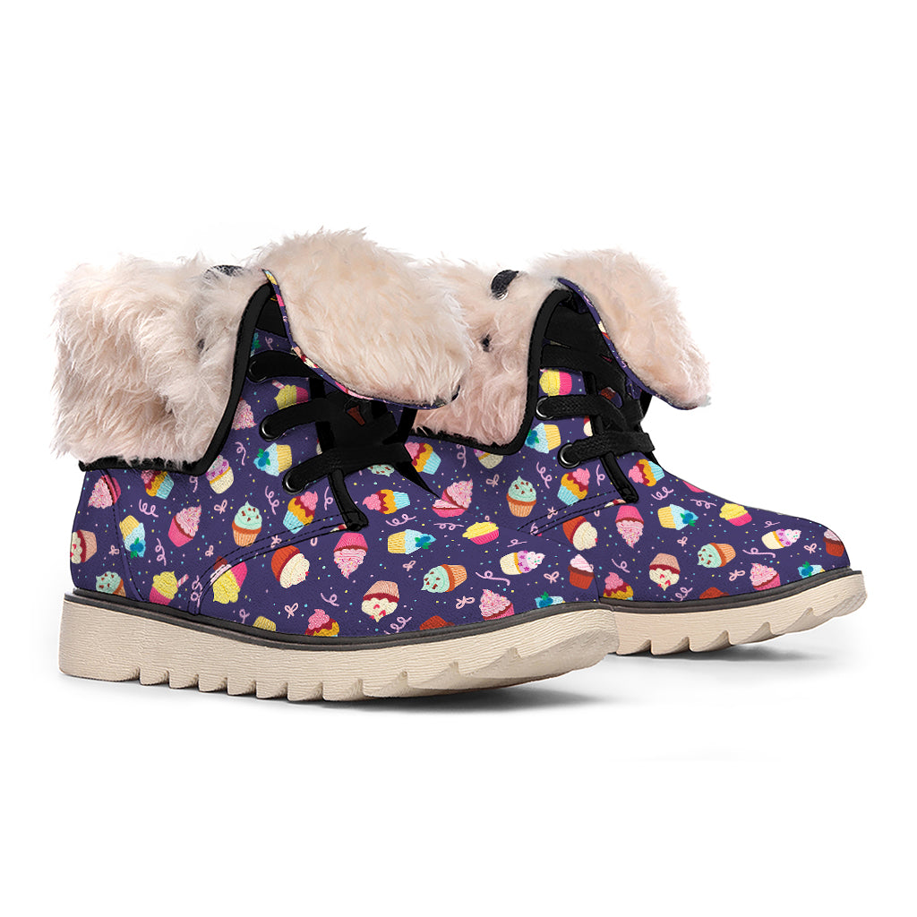 Mini Cupcake Pattern Print Winter Boots