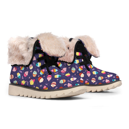 Mini Cupcake Pattern Print Winter Boots