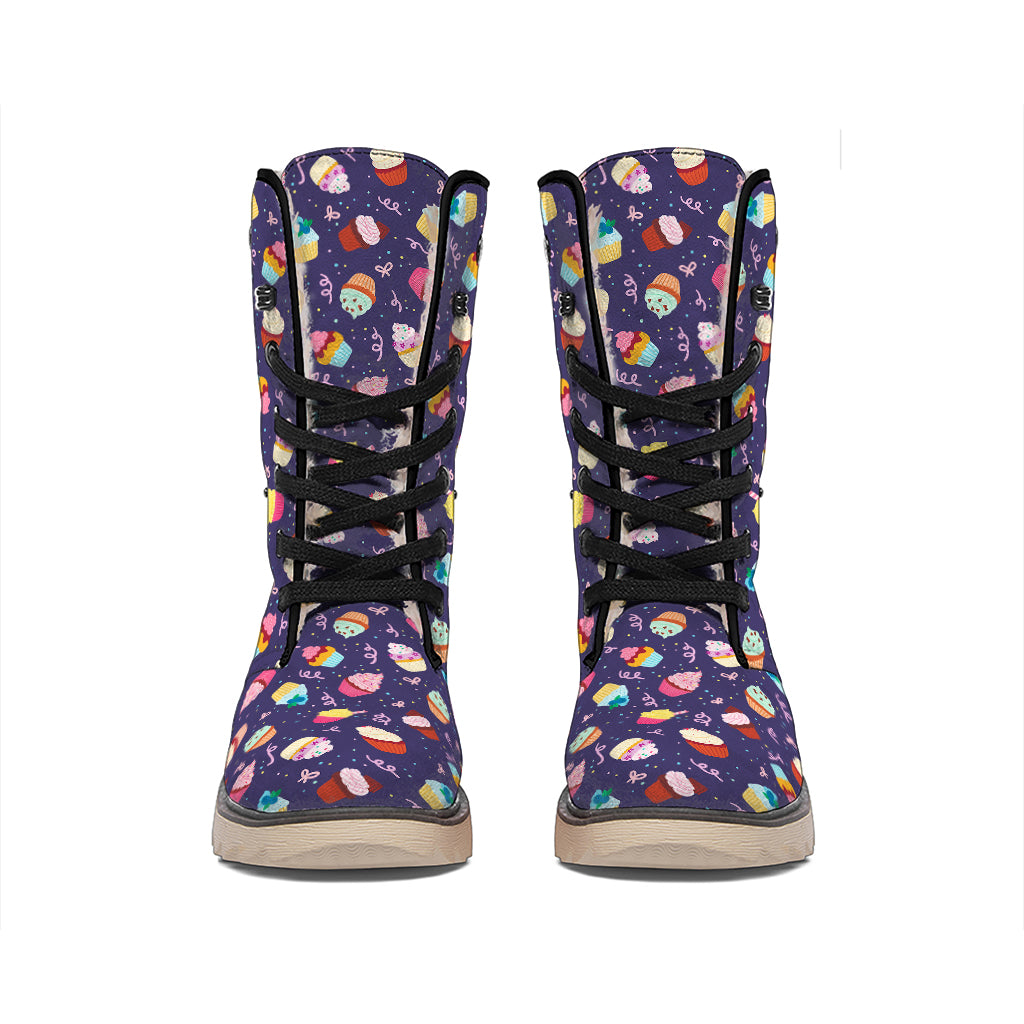 Mini Cupcake Pattern Print Winter Boots