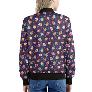 Mini Cupcake Pattern Print Women's Bomber Jacket