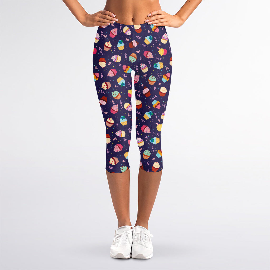 Mini Cupcake Pattern Print Women's Capri Leggings