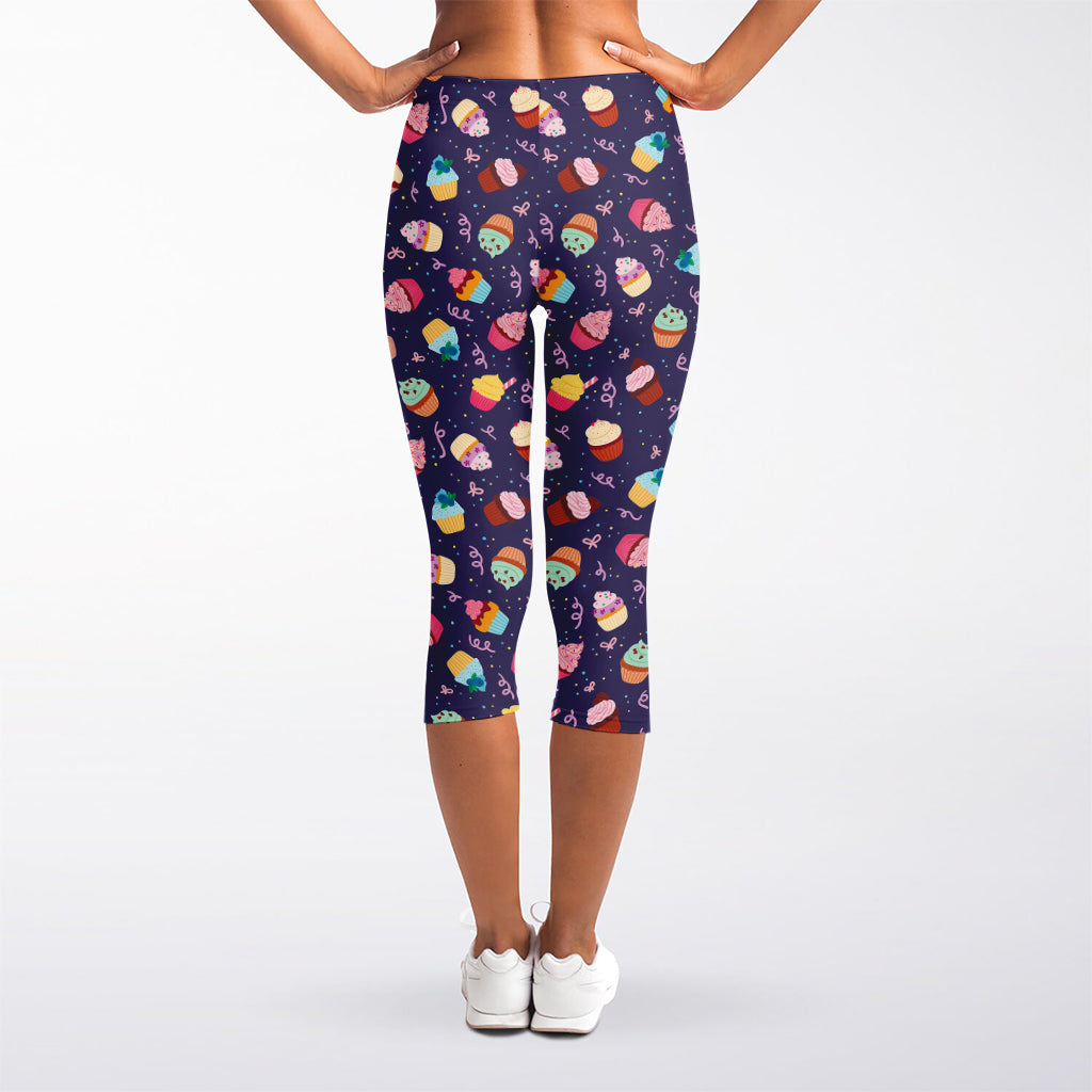 Mini Cupcake Pattern Print Women's Capri Leggings
