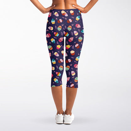 Mini Cupcake Pattern Print Women's Capri Leggings