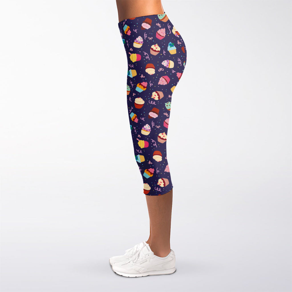 Mini Cupcake Pattern Print Women's Capri Leggings