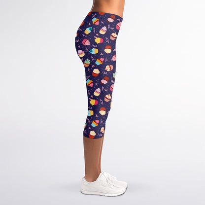 Mini Cupcake Pattern Print Women's Capri Leggings