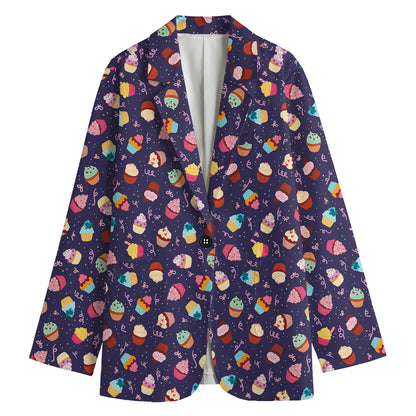 Mini Cupcake Pattern Print Women's Cotton Blazer