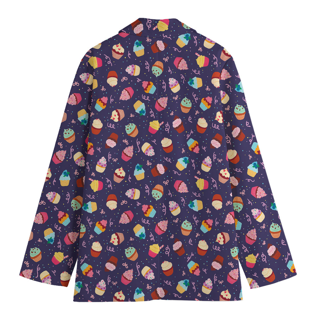 Mini Cupcake Pattern Print Women's Cotton Blazer