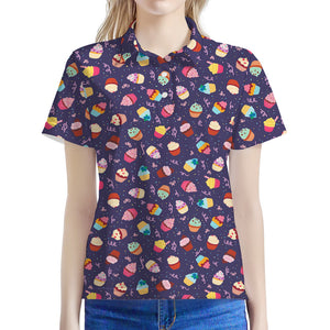 Mini Cupcake Pattern Print Women's Polo Shirt