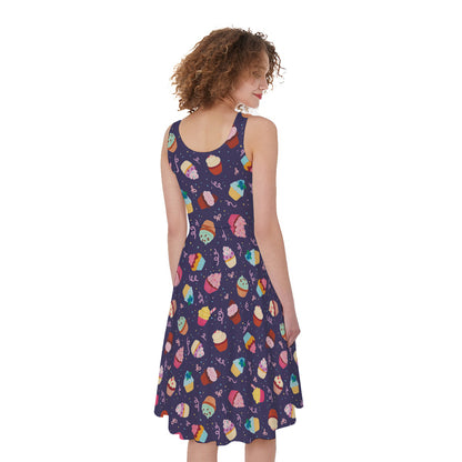 Mini Cupcake Pattern Print Women's Sleeveless Dress