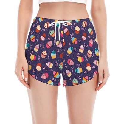 Mini Cupcake Pattern Print Women's Split Running Shorts