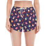 Mini Cupcake Pattern Print Women's Split Running Shorts