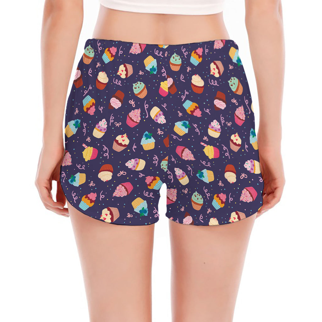 Mini Cupcake Pattern Print Women's Split Running Shorts