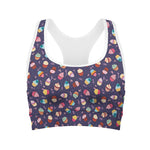 Mini Cupcake Pattern Print Women's Sports Bra