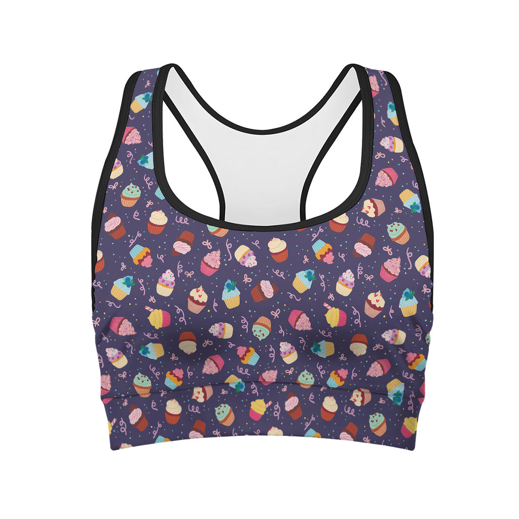 Mini Cupcake Pattern Print Women's Sports Bra