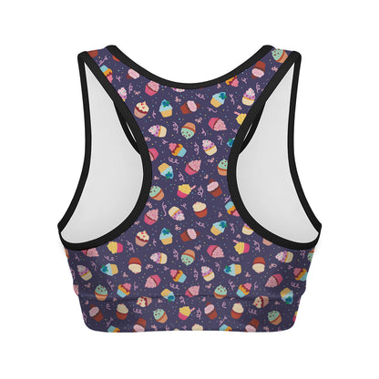 Mini Cupcake Pattern Print Women's Sports Bra
