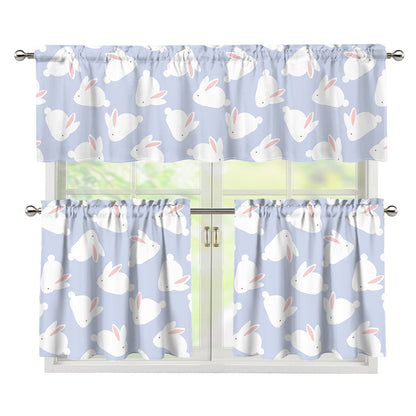 Mini Rabbit Pattern Print 3 Piece Kitchen Curtains