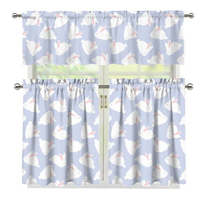 Mini Rabbit Pattern Print 3 Piece Kitchen Curtains